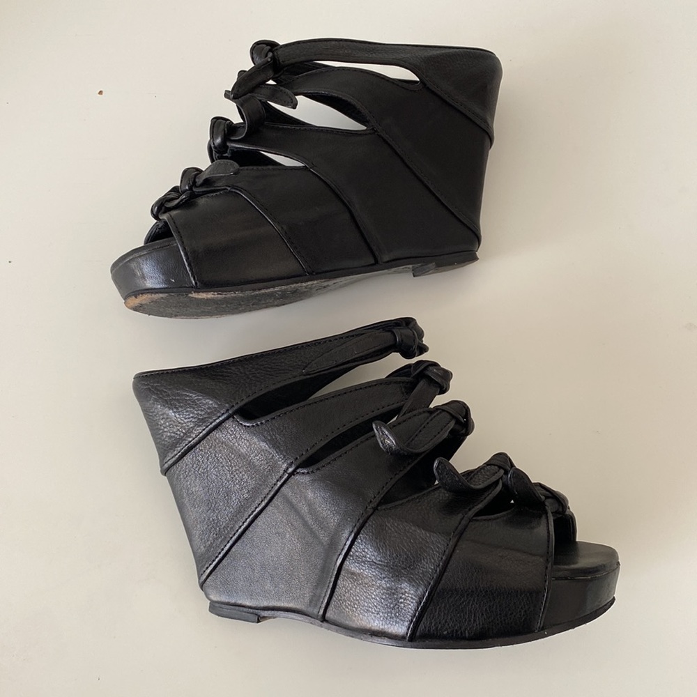 Rick Owens Spring 2011 leather knotted wedge mules sandals size 36 - Picture 12 of 17